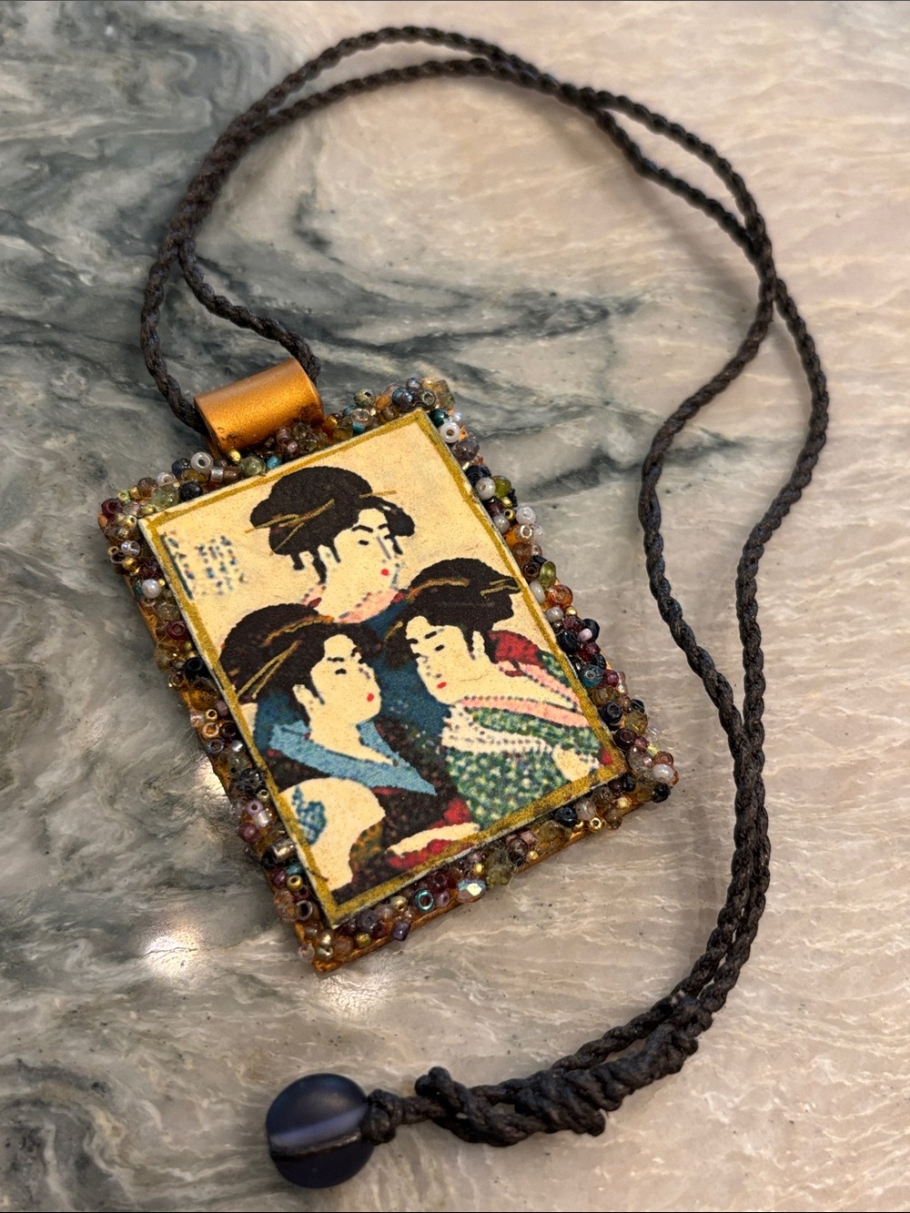 Art-Inspired Multicolor Beaded Pendant Necklace with Adjustable Cord